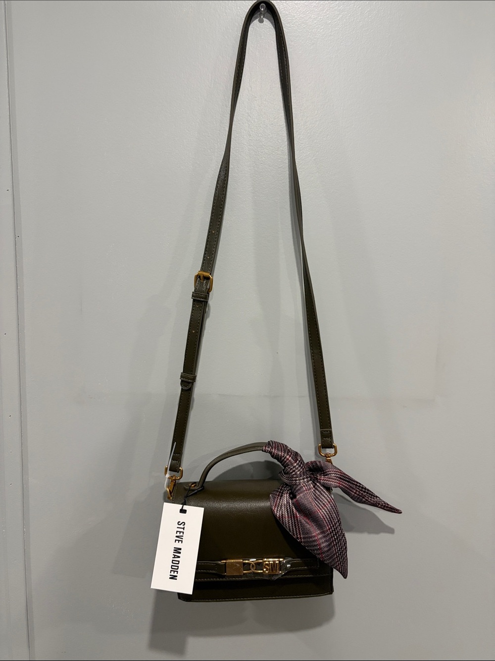 Steve Madden Olive Green Crossbody Bag with Scarf Accent